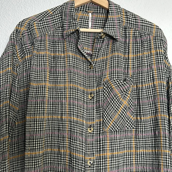 Free People Break My Stride Oversized Plaid Button Down Long Sleeve Size XSmall - Picture 4 of 13